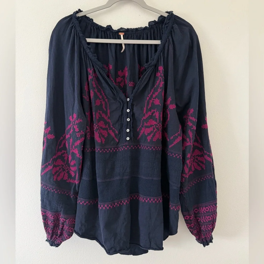 Free People Persuasion Embroidered Boho Floral Blouse size medium - Picture 8 of 14